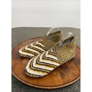 Bombas Slippers Large Gripper Socks Yellow Cream Brown Knit Bootie